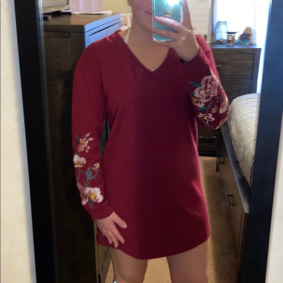 Altar'd State Dresses & Skirts - Burgundy Embroidered Dress